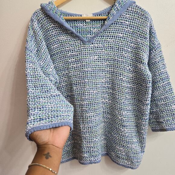 J. Jill Womens Coastal Boho Dropped Shoulder Boxy Open Knit Hoodie Sweater M - Picture 3 of 12